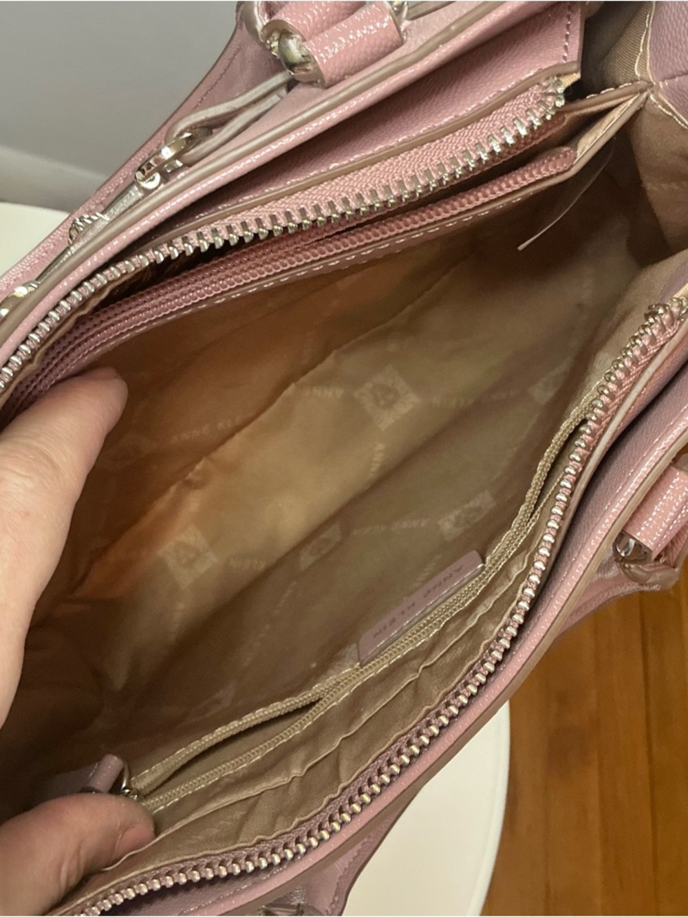 Anne Klein East/West Horsebit Satchel Crossbody Bag Rose Pink EUC - Picture 14 of 16